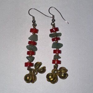 Aventurine and Red Coral Dangle Earrings